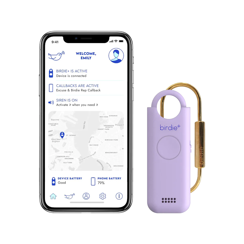 Birdie+ She's birdie personal safety alarm, lavender new app keychain phone 