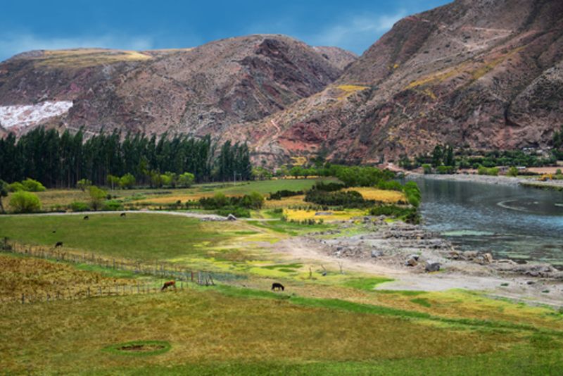 Sacred Valley of the Urubamba river, fields and agriculture. 