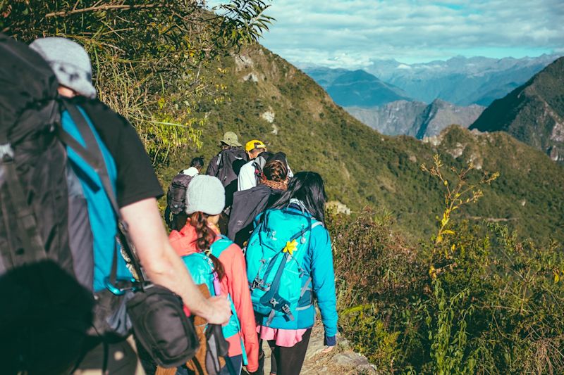 group of hikers in mountains