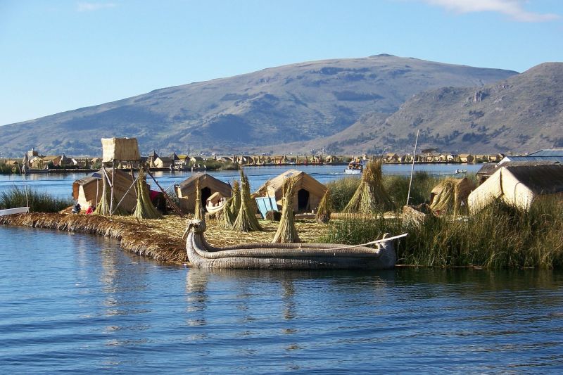 Grass floating island on Lake Titicaca