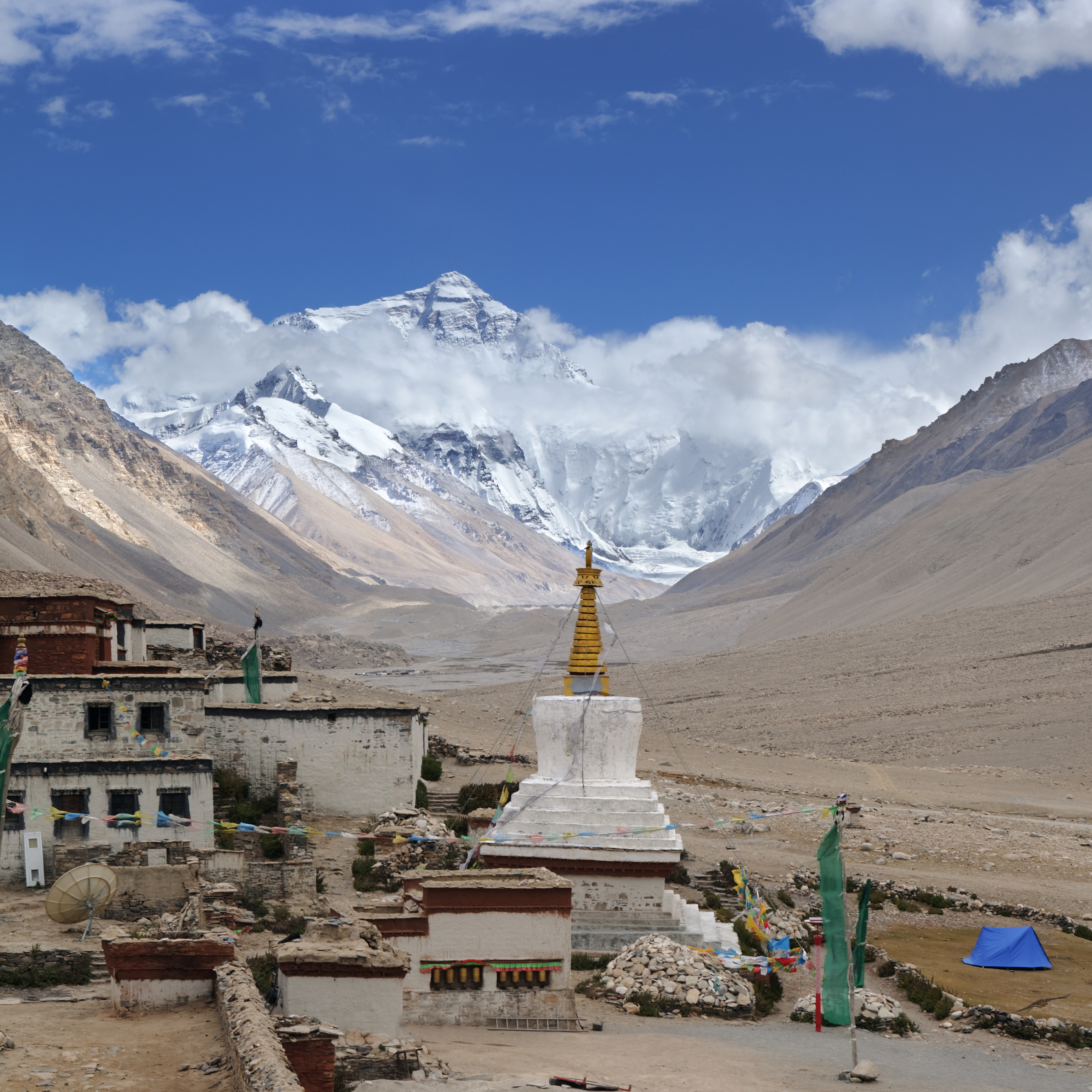 Rongbuk monastery with Mount Everest in the background