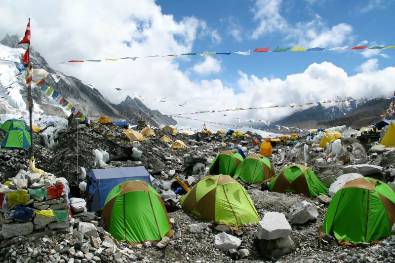 Everest Base Camp full of tents in climbing season