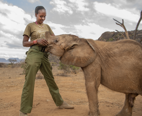 Long-uro with keeper, Reteti Elephant Orphanage, Samburu, Kenya