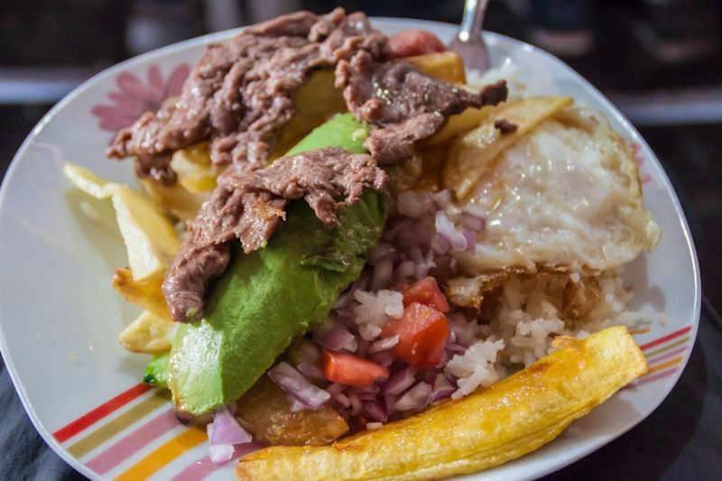 Cheap meal at Mercado San Pedro market in Cusco, Peru.