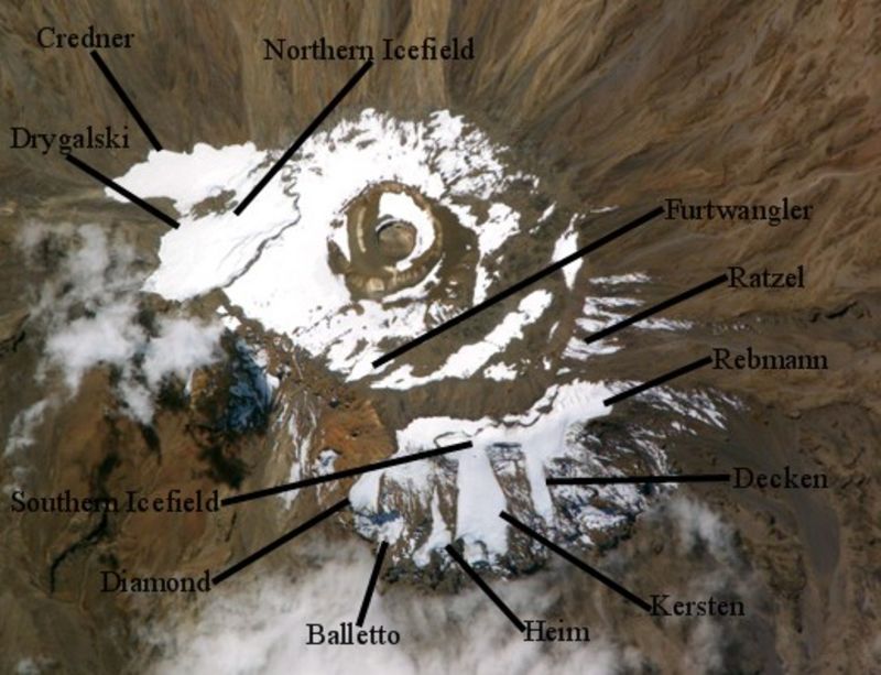 Kilimanjaro ice fields and glaciers