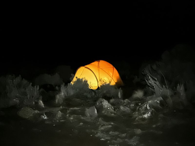 Tent at night on Shira Plateau