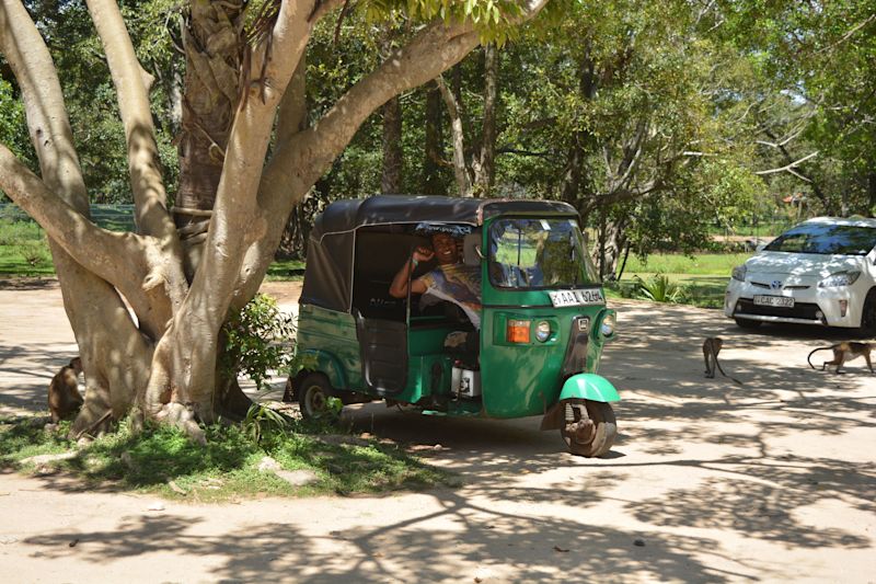 Tuk-tuk drivers carry glass water bottles