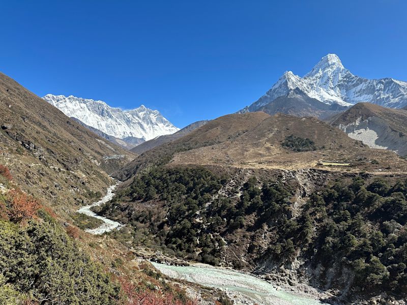 Ama Dablam and river on EBC trek route 