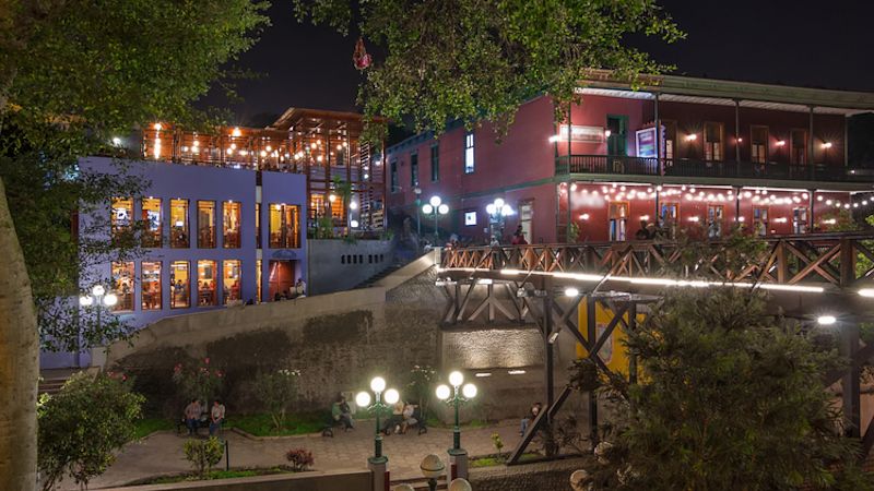 Night-time view of the Bridge of Sighs in Barranco district of Lima, Peru