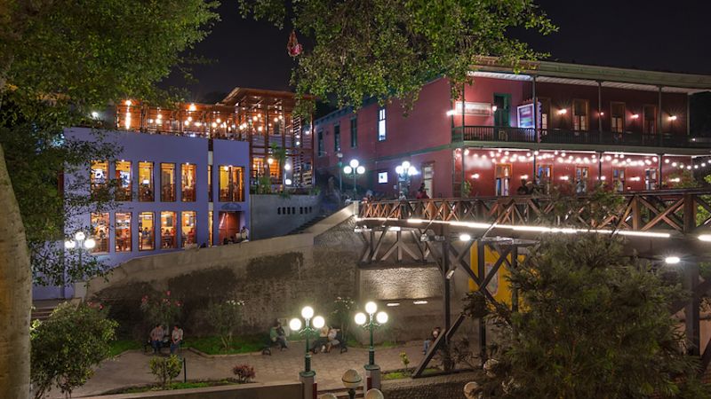 Night-time view of the Bridge of Sighs in Barranco district of Lima, Peru 