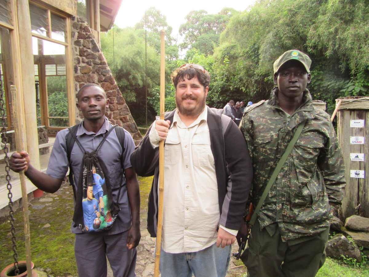 Michael and rangers before gorilla trek in Mgahinga Gorilla NP, Uganda