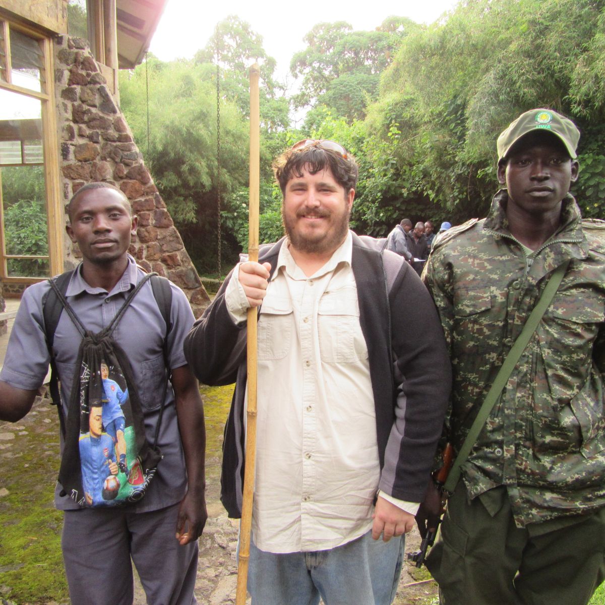 Michael and rangers before gorilla trek in Mgahinga Gorilla NP, Uganda