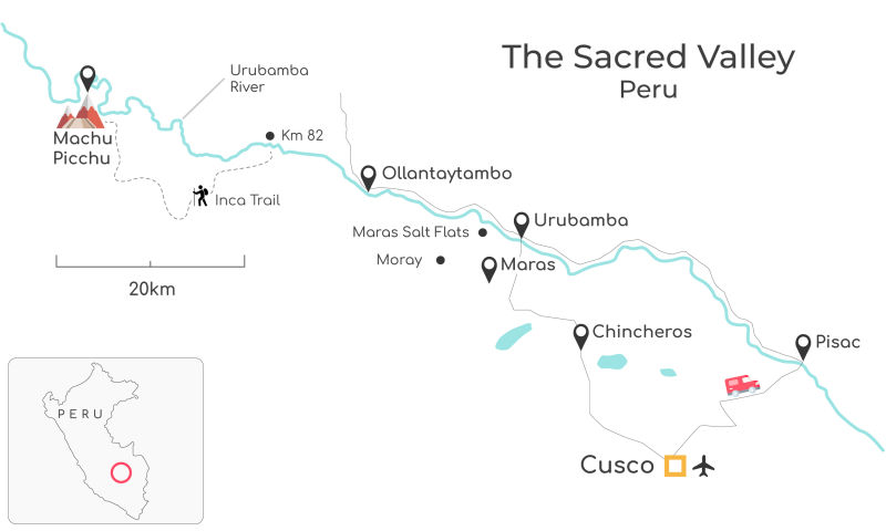 A map of the Sacred Valley (and Inca Trail) in Peru