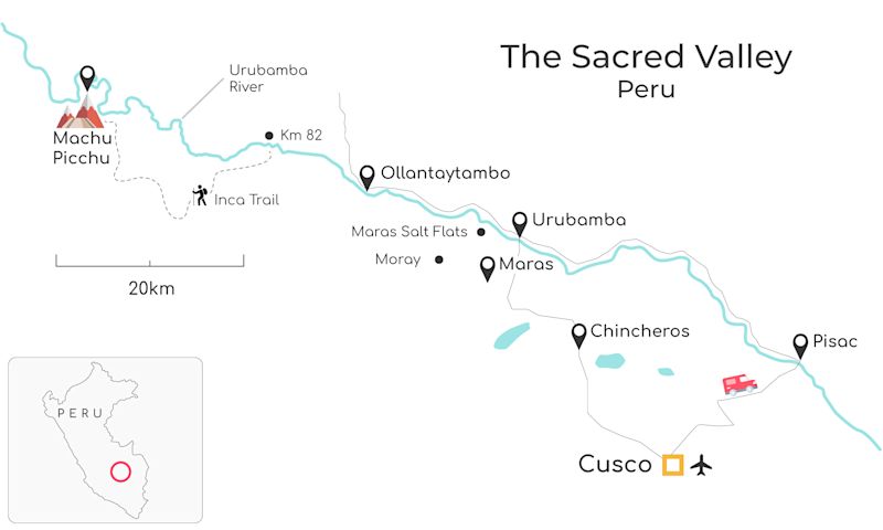 A map of the Sacred Valley (and Inca Trail) in Peru