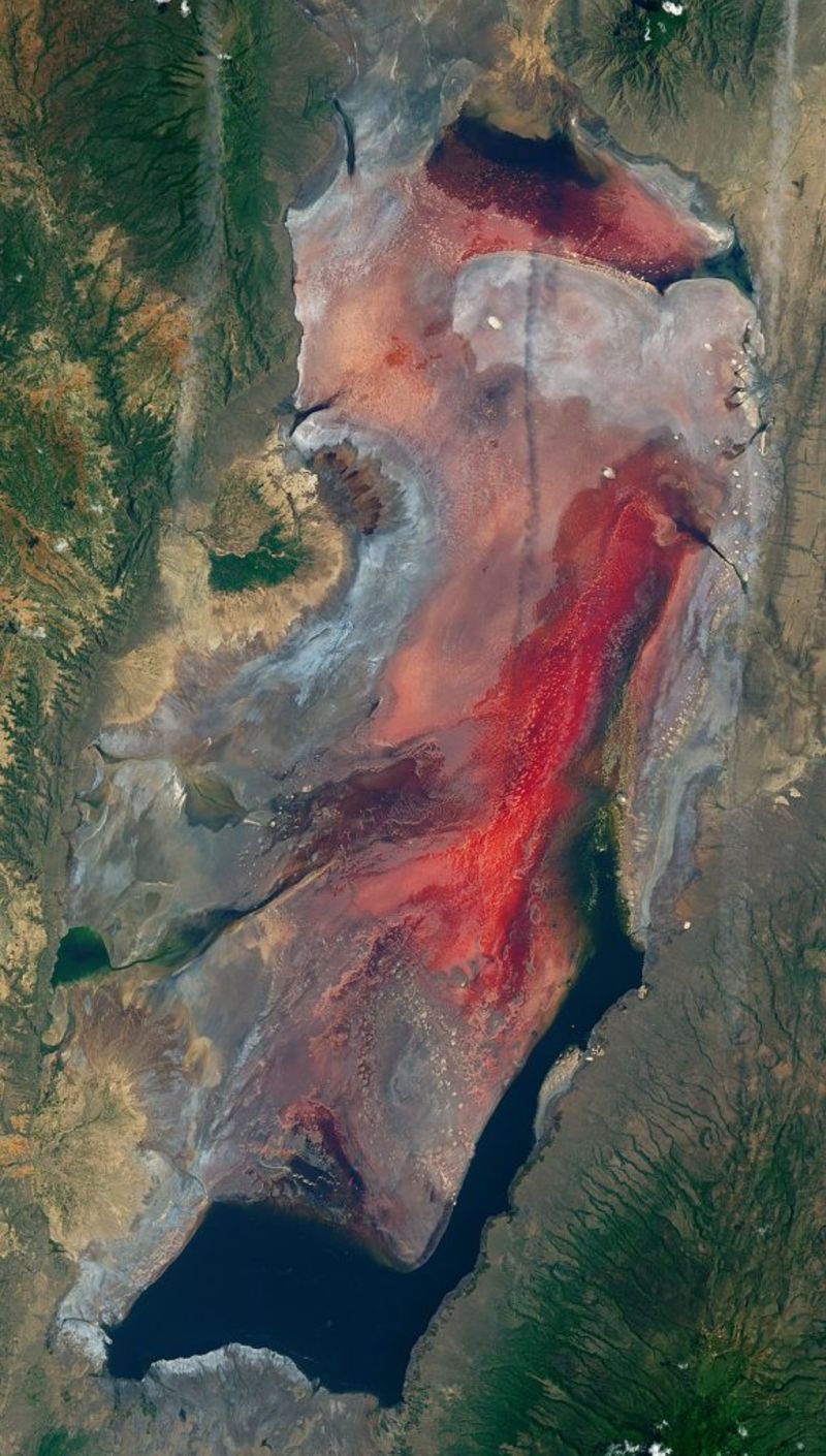 View from space of Lake Natron in Tanzania
