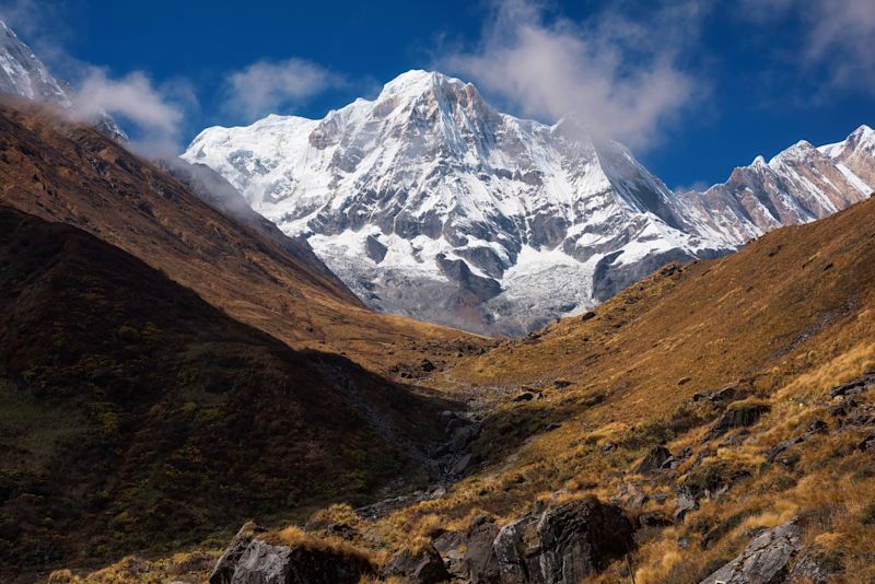 Mt Annapurna I at 8,091 m from Machapuchare base camp, Nepal