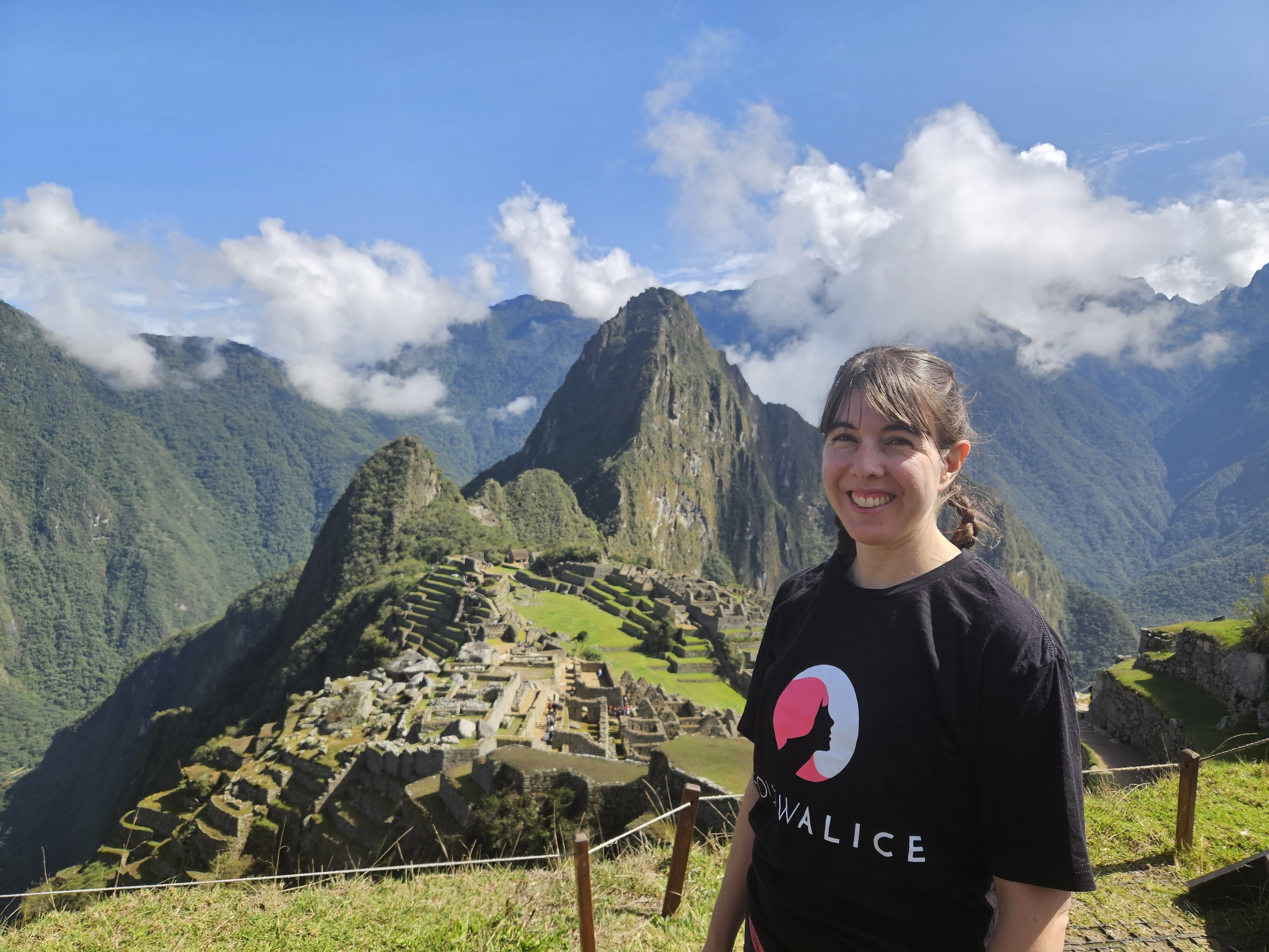Sarah at Machu Picchu in FA shirt