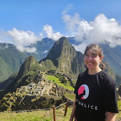 Sarah at Machu Picchu in FA shirt