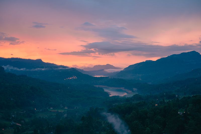 Beautiful sunsets over the hills in Ramboda, Sri Lanka