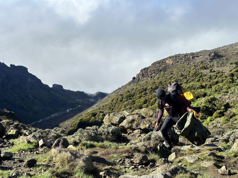 Man picking up litter on Kilimanjaro, Follow Alice, Nov 2023