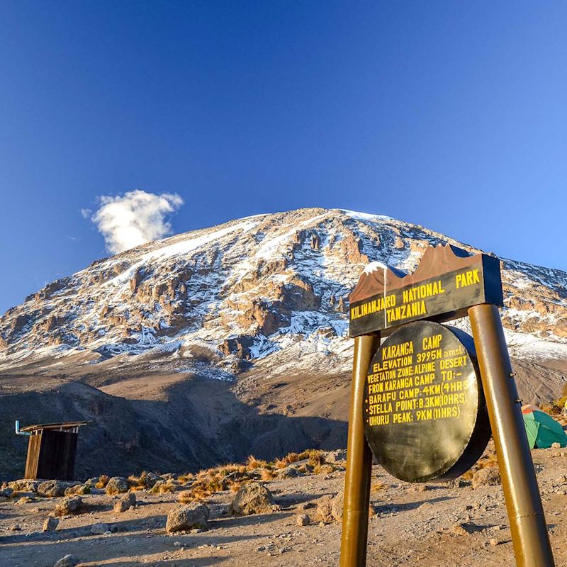 Karanga Camp sign with peak behind