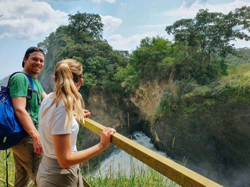 Uganda waterfall couple