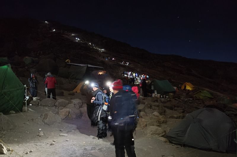 Midnight summit hike from Barafu Camp on Kilimanjaro