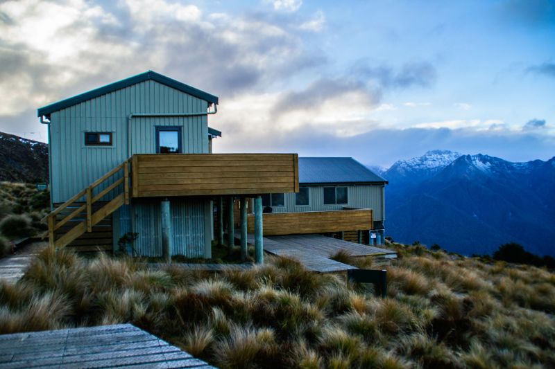 Luxmore hut on Kepler track in winter, New Zealand