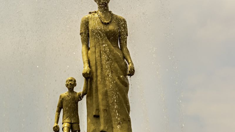 Gold Mother and Child statue in Kigali, Rwanda