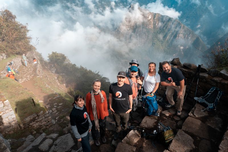Inca Trail trek group at Machu Picchu in Peru