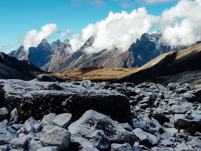 Mountains and riverbed in the Himalayas