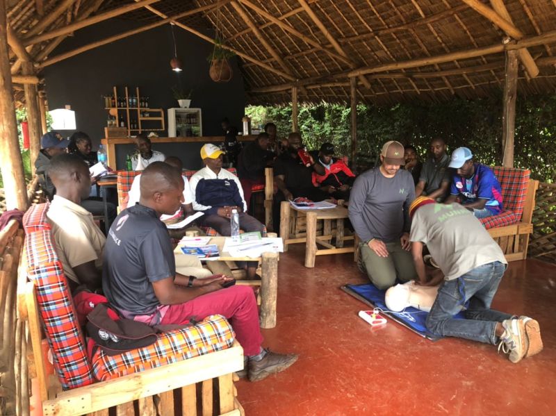 CPR demonstration at Tanzania Kilimanjaro Wilderness First Reponder Training May 2023 