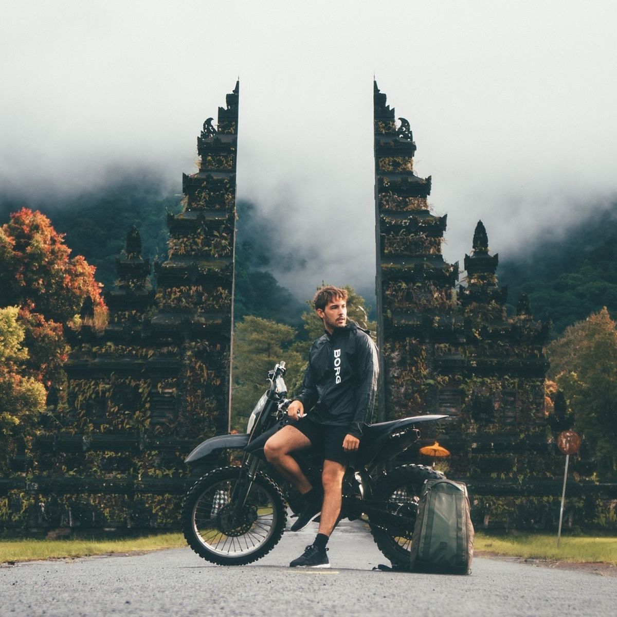 road-male-traveller-bicycle-tourist-ancient-ruin