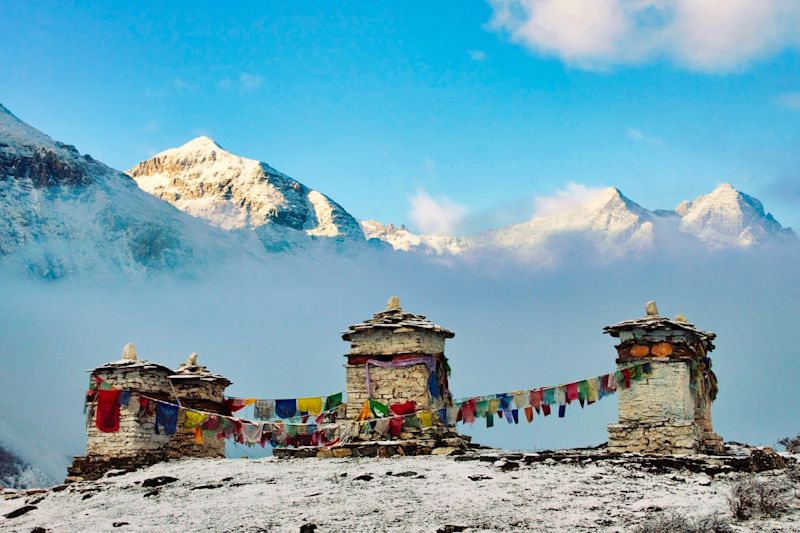 Ours. S. Buddhist stupas in Jomolhari base trekking, Paro, Bhutan