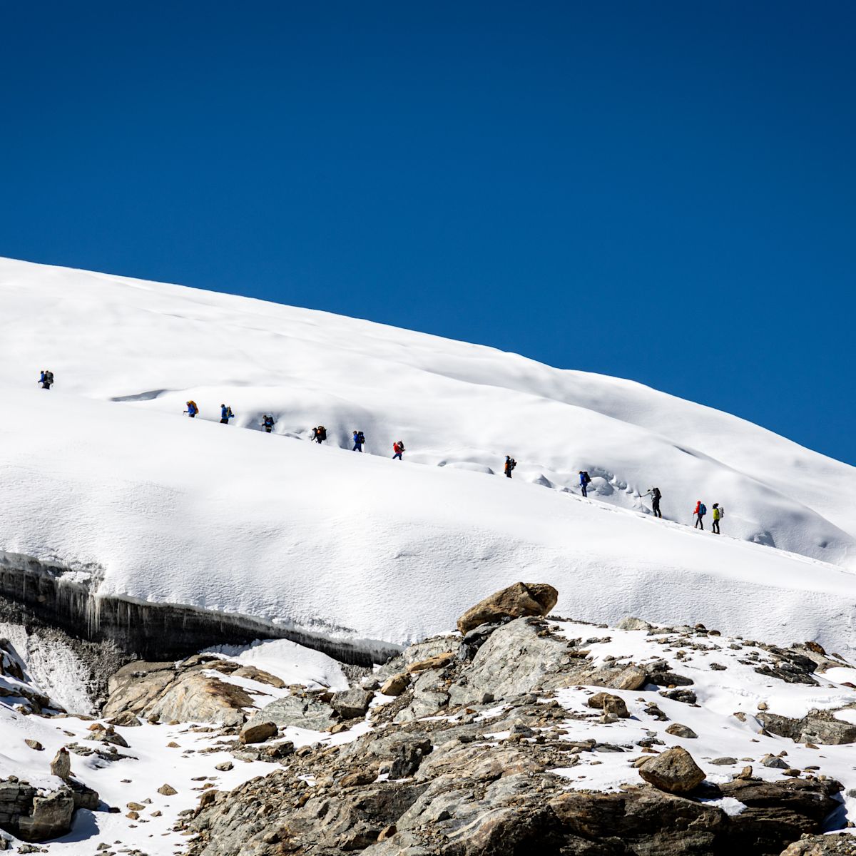 Group Walking Up Mera Peak from Mera La