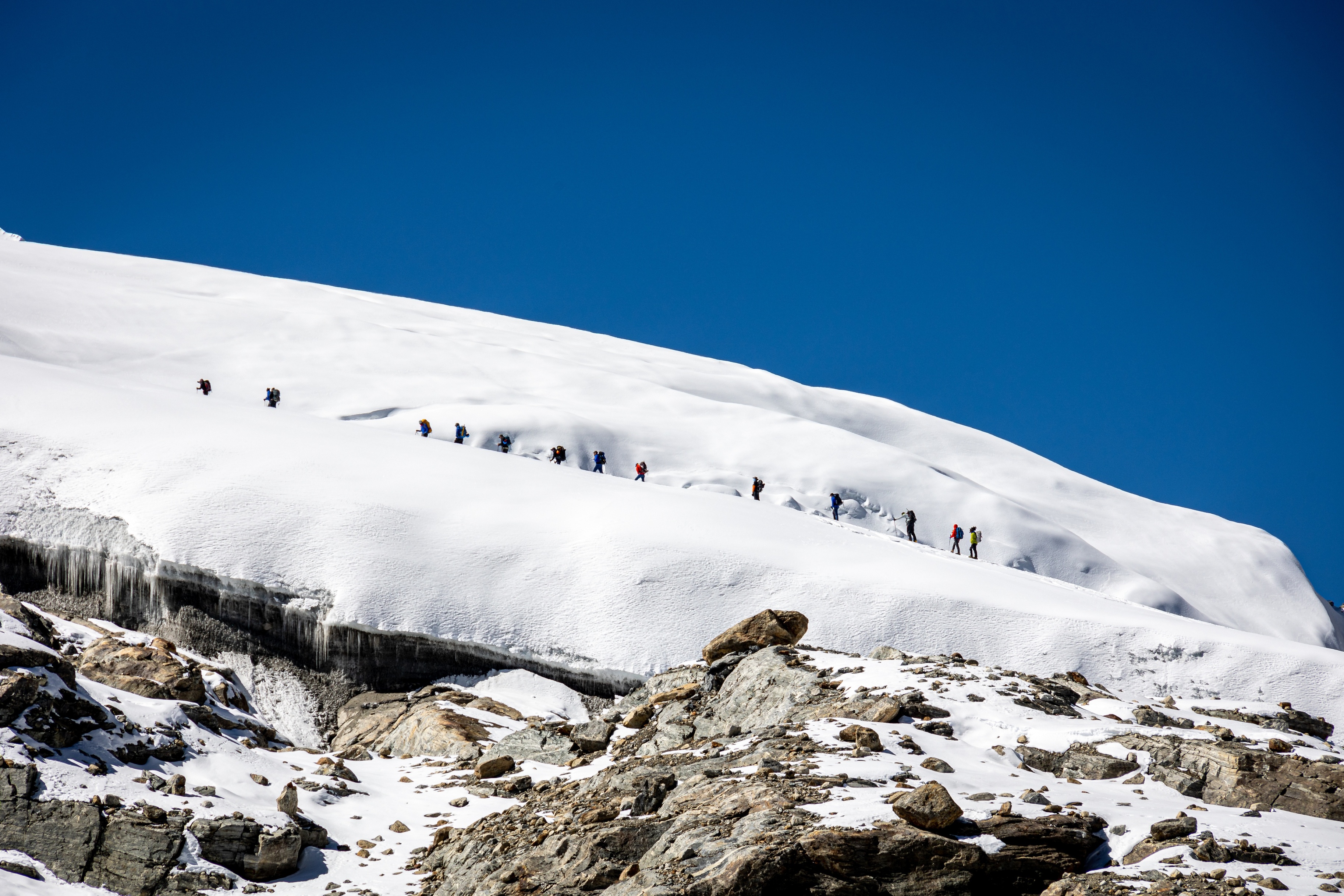 Group Walking Up Mera Peak from Mera La