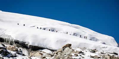 Group Walking Up Mera Peak from Mera La