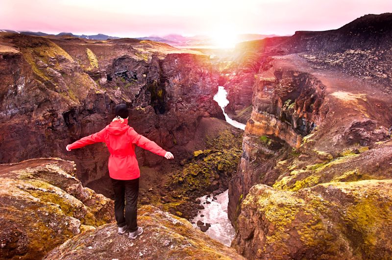 Sunset over Markarfljotsgljufur canyon on Laugevegur Trail, Iceland