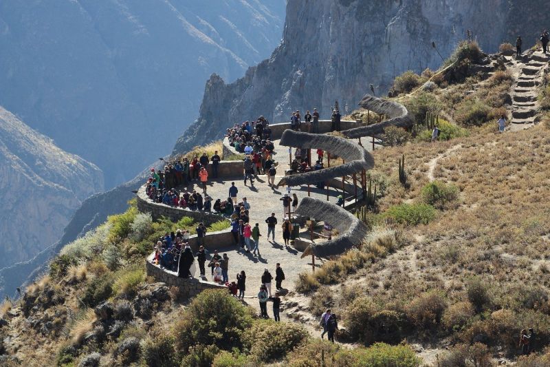 Tourists at a lookout point in Colca Canyon, Andes, Peru