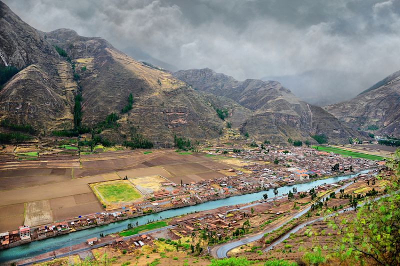Urubamba River as seen from above, Sacred Valley, Cusco region, Peru
