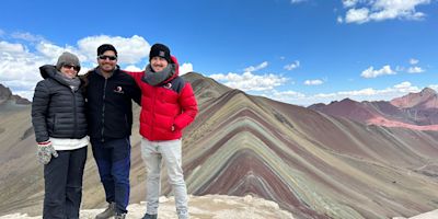 Happy hikers at Rainbow Mountain, Peru