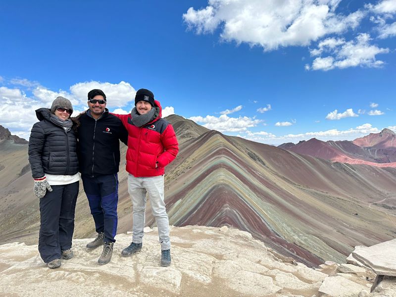 Happy hikers at Rainbow Mountain, Peru