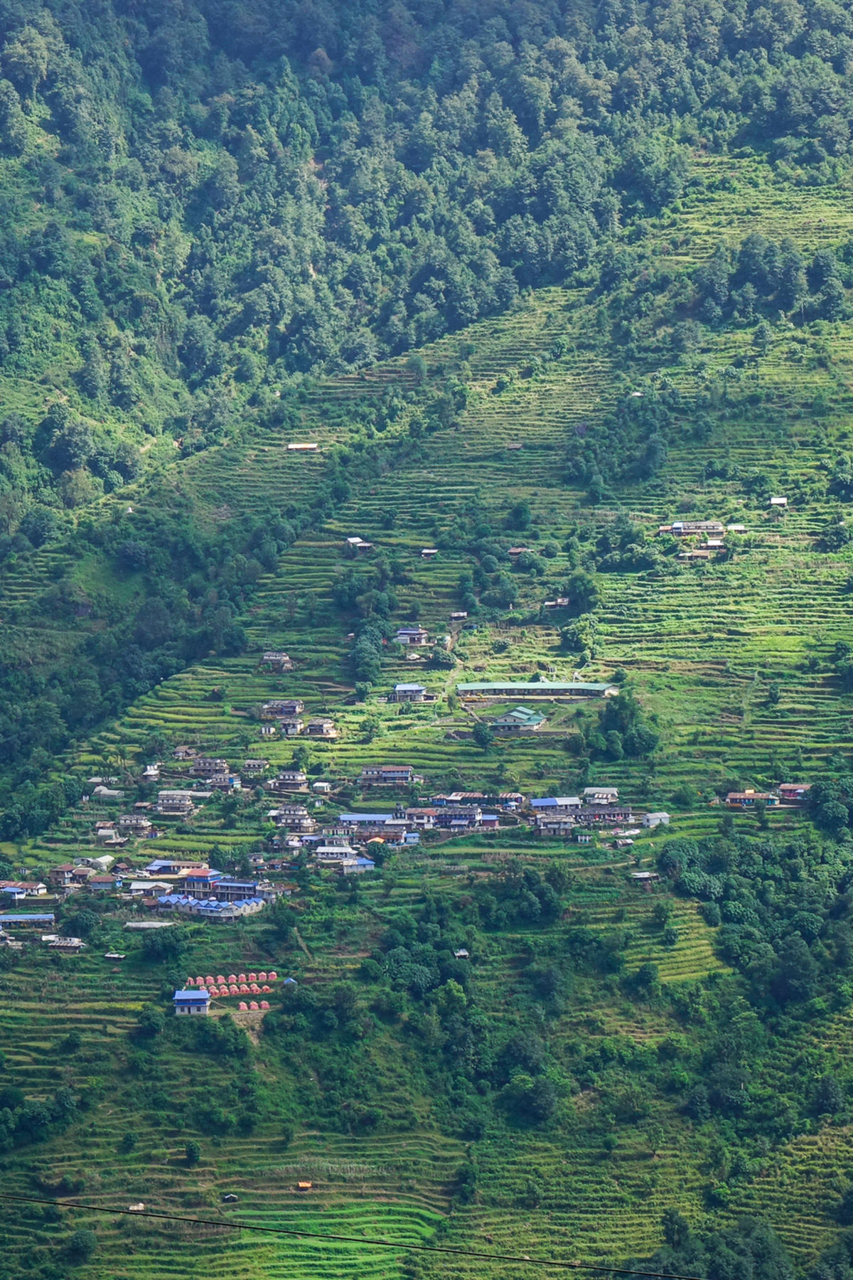 Mountain village at base camp path of Annapurna Massif, Nepal
