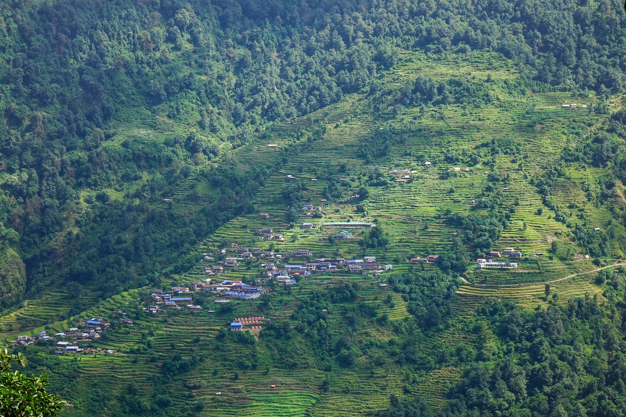 Mountain village at base camp path of Annapurna Massif, Nepal