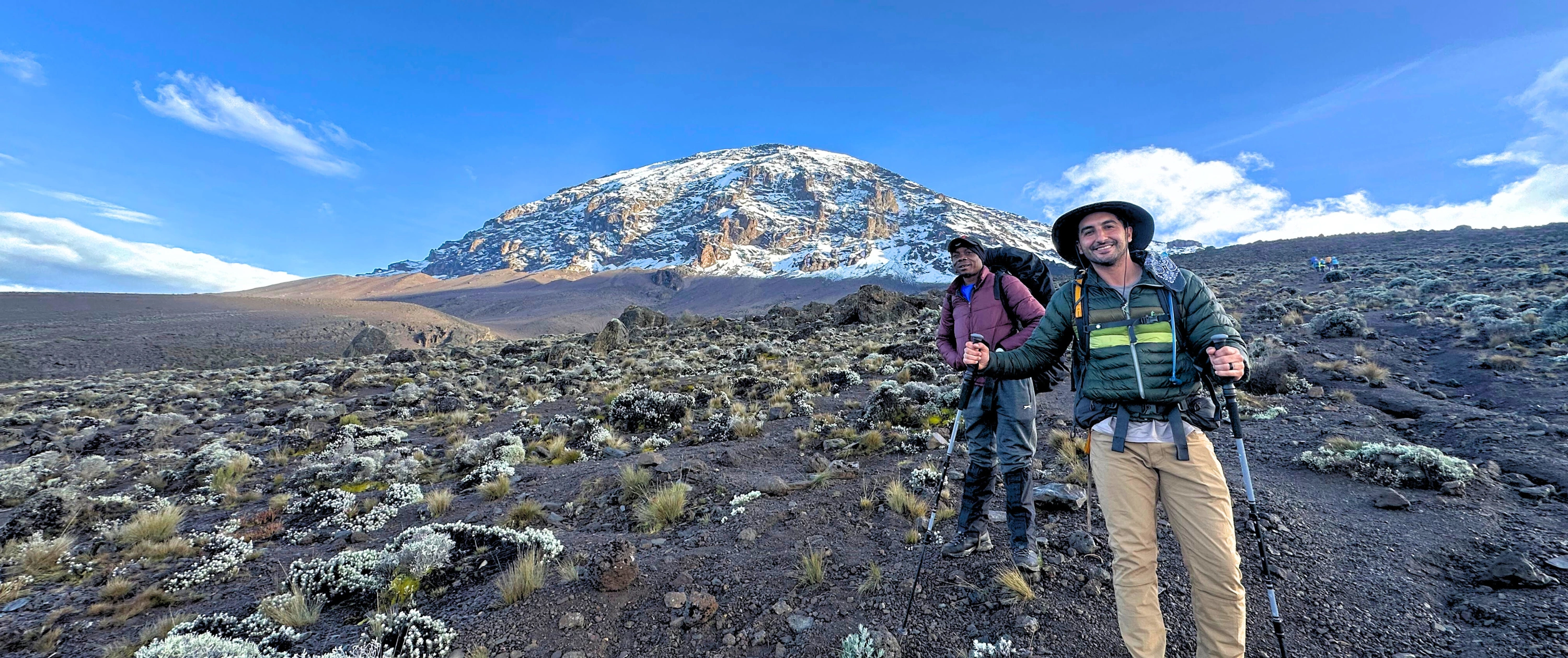 Trekkers climbing Mount Kilimanjaro