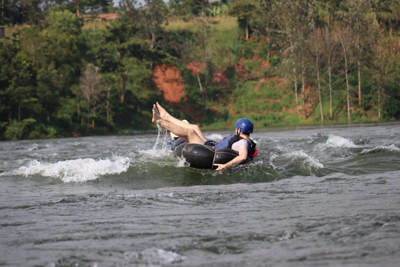 Man tubing on the River Nile in Jinja