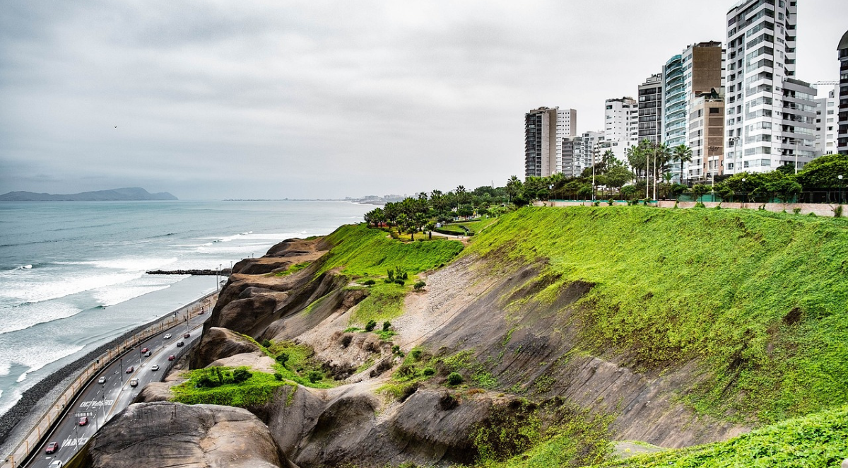 Lima clifftop highway city, Peru