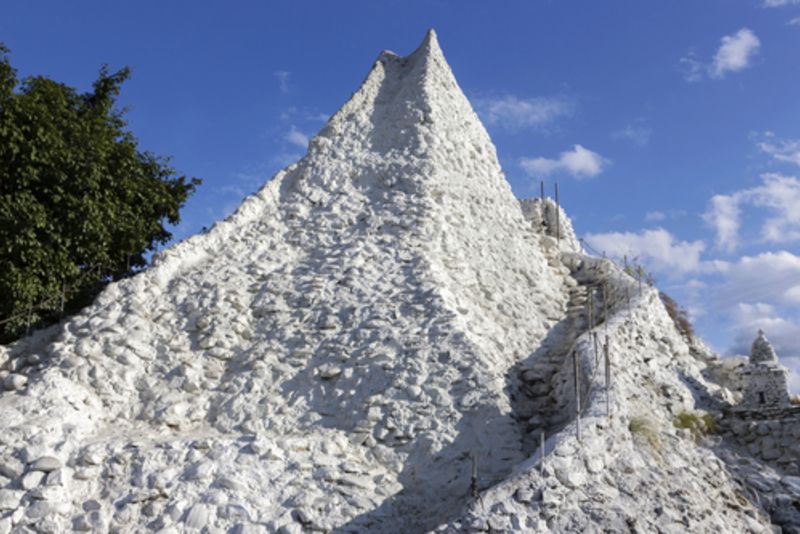 Pyramid Shape Mount Manaslu White Rock Climbing Model near World Famous International Mountain Museum, Pokhara Nepal