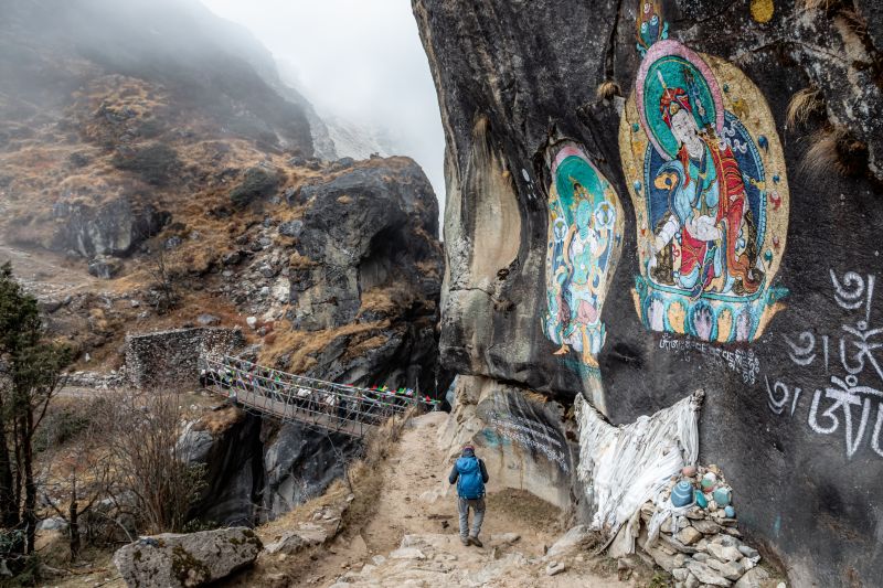 Religious paintings on the rock on the way between Namche bazar and Thame. Another impressive spot on Three passes trek