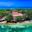Aerial view of Prison Island with its pink prison building in Zanzibar, Tanzania.